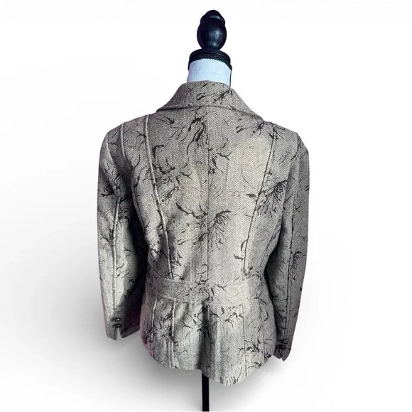 Coldwater Creek Blazer Jacket Petite 12 P12 Taupe Herringbone Floral Print Lined - Picture 5 of 9